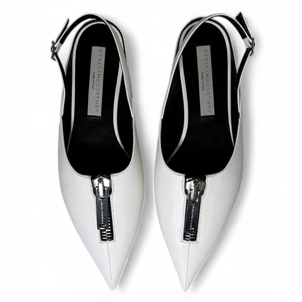 Stella McCartney White Zipit Slingback Flats EU 37 NWOT - Picture 2 of 16